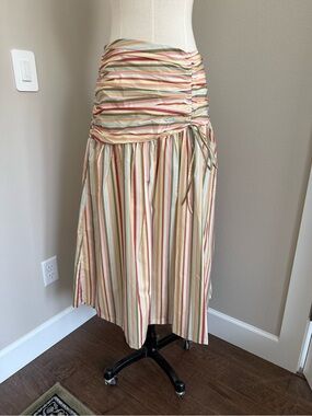 Jacquie the Label Rainbow Striped Midi Skirt in Neutral Multi - by Anthropologie